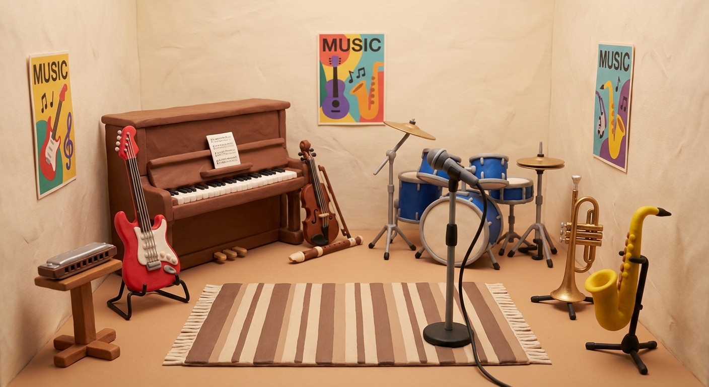 Miniature music room with instruments